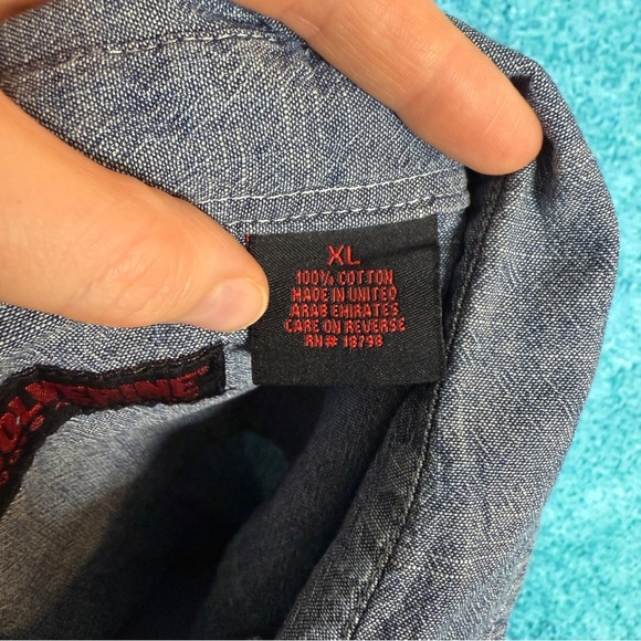 Wolverine Boots and Gear Denim Shirt Men's Size XL Short Sleeve Westernwear - Picture 9 of 16